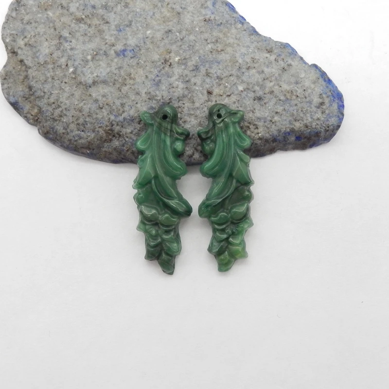 

Women's Handmade African Jade Carved Leaf Carving Earring Beads Natural Stone Bead Accessories For DIY Making 44x15x5mm 8.7g