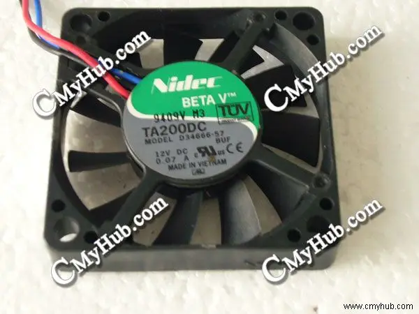 For Nidec DC12V 0.07A D34666 57 BUF 5010 5CM 50mm 50x50x10mm 3Pin 3Wire Cooling Fan TA200DC D34666-57 57 BUF