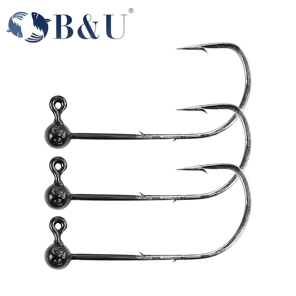 B&U Black Micro NED haczyk na główkę okrągły haczyk na główkę kulową bez chwytu z długim trzonkiem haczyki wtórne do łowienia miękkich robaków