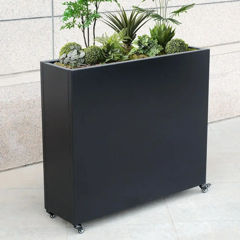Stylish Metal Planter Box with Lockable Wheels (40 x 36 x 12) - Modern Indoor/Outdoor Divider or Planter - Durable Steel, Minima