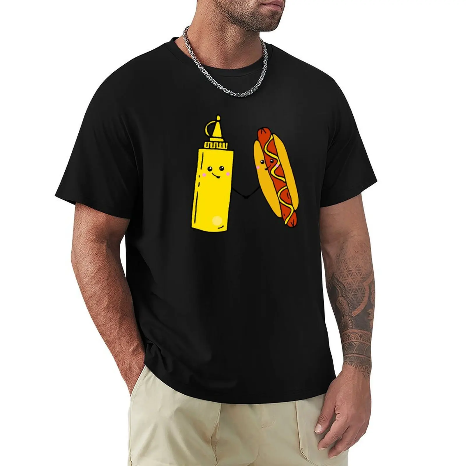 Hot Dog and Mustard Food Love T-Shirt Fitness Training Breathable Tee