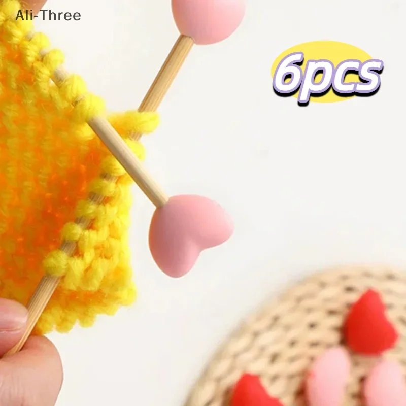 6Pcs Knitting Needle Point Protectors Point Needle Stoppers Heart Shaped Stitches Stoppers Needle Caps Knitting Accessories