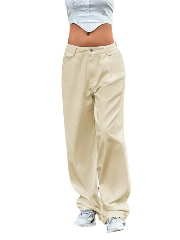 Celana Jeans Wanita High Waist Longgar Kasual, Model Slimming, Bahan Katun Twill, Musim Gugur, Tanpa Stretch, Nyaman Dipakai