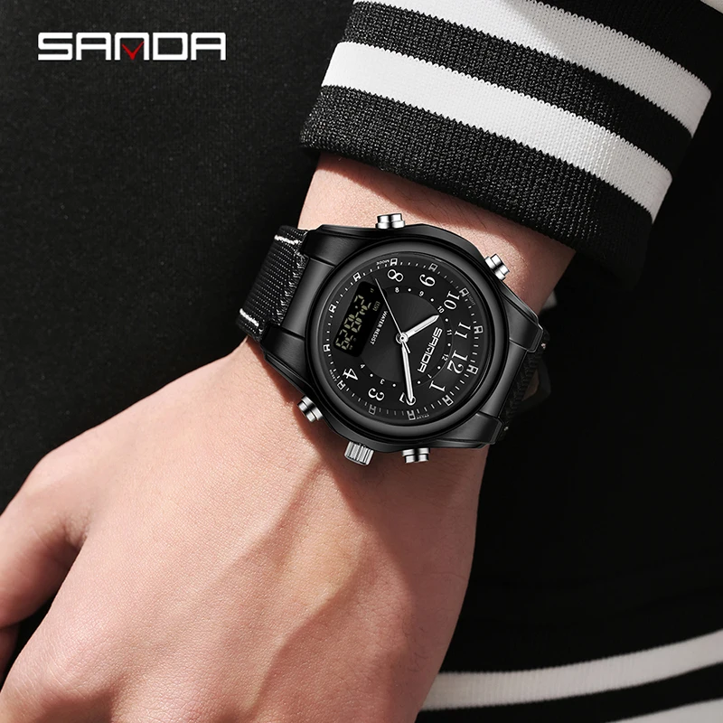 SANDA Fashion Military Watches for Men Luxury Original Sports Chronograph Watch ​Waterproof Quartz Clock LED Digital WristWatch