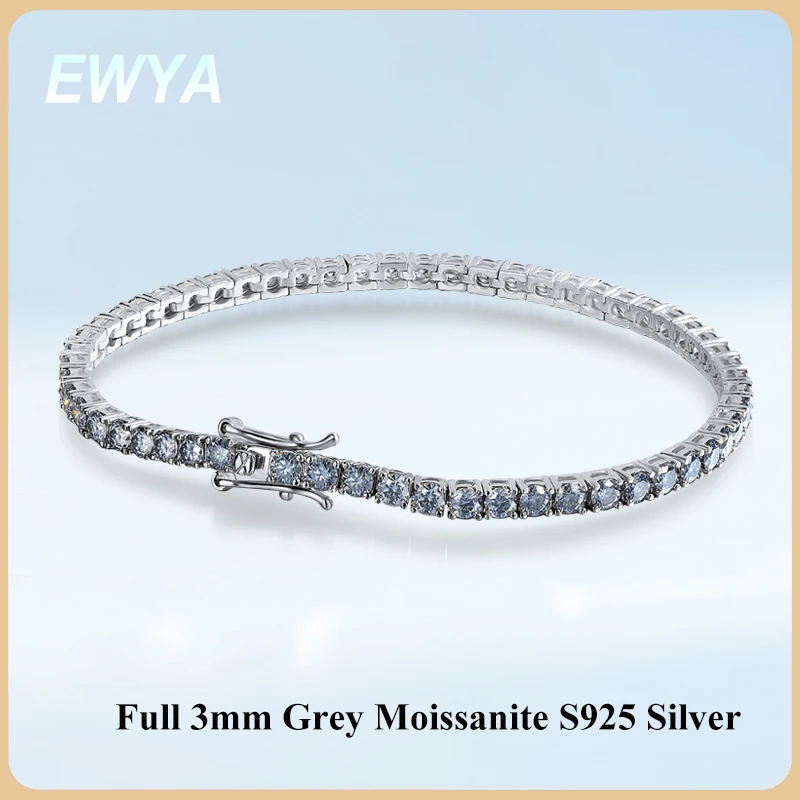 

Сертифицированный EWYA 3 мм 0,1 карата, полностью серый муассанит, теннисный браслет для мужчин и женщин, пара s925, серебряные вечерние браслеты на запястье, подарок