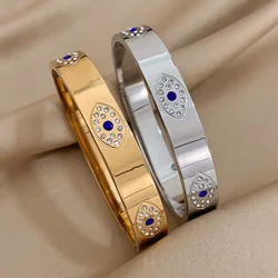 ALLYES Chic Rhinestones Evil Eye Stainless Steel Bangles Bracelet for Women Waterproof Jewelry Gold Silver Color Accessory Gifts