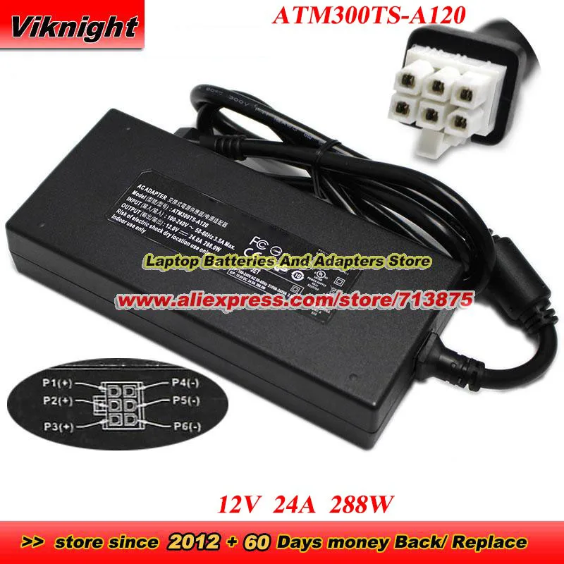ATM300TS-A120 AC Adapter 12V 24A 288W Charger Power Supply with Molex 6Pins tip