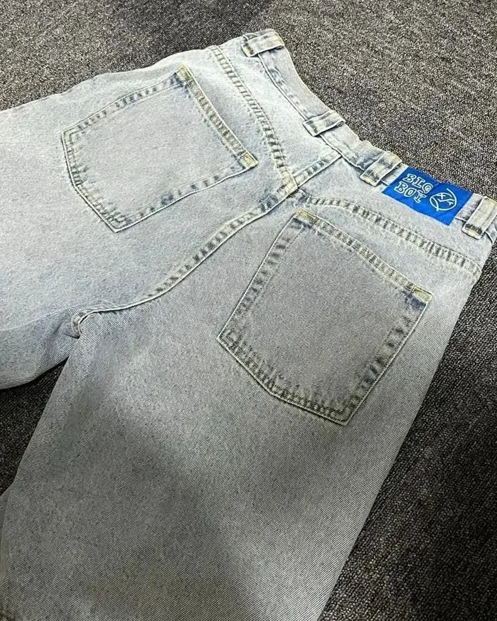 Jean Baggy à Jambes Larges pour Homme et Femme, Vêtement Style Hip Hop Gothique, avec Broderie de Dessin Animé, Streetwear, Rétro, Bleu, Polaire, pour Grand Garçon, à la Mode, Y2K