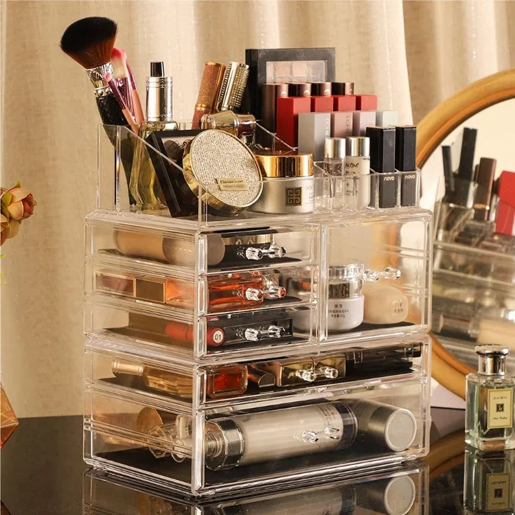 

3 Pack Clear Makeup Storage Organizer,Stackable 6 Drawers Make Up Organizers,Cute Desk Organizer for Vanity Jewelry
