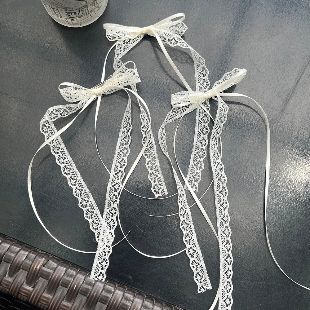 Mode Y2K Spitze Creme Weiß Schleife Band Haarspange für Frauen Haarnadeln Bullet Style Side Shredded Haarnadel Kopfschmuck Clip Kopfbedeckung – Detail 12