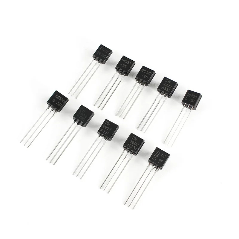 Kit de transistors BC337 BC327 2N2222 2N2907 2N3904 2N3906 S8050 S8550 A1015 C1815 PNP/NPN, 10 valeurs TO-92, 200 pièces