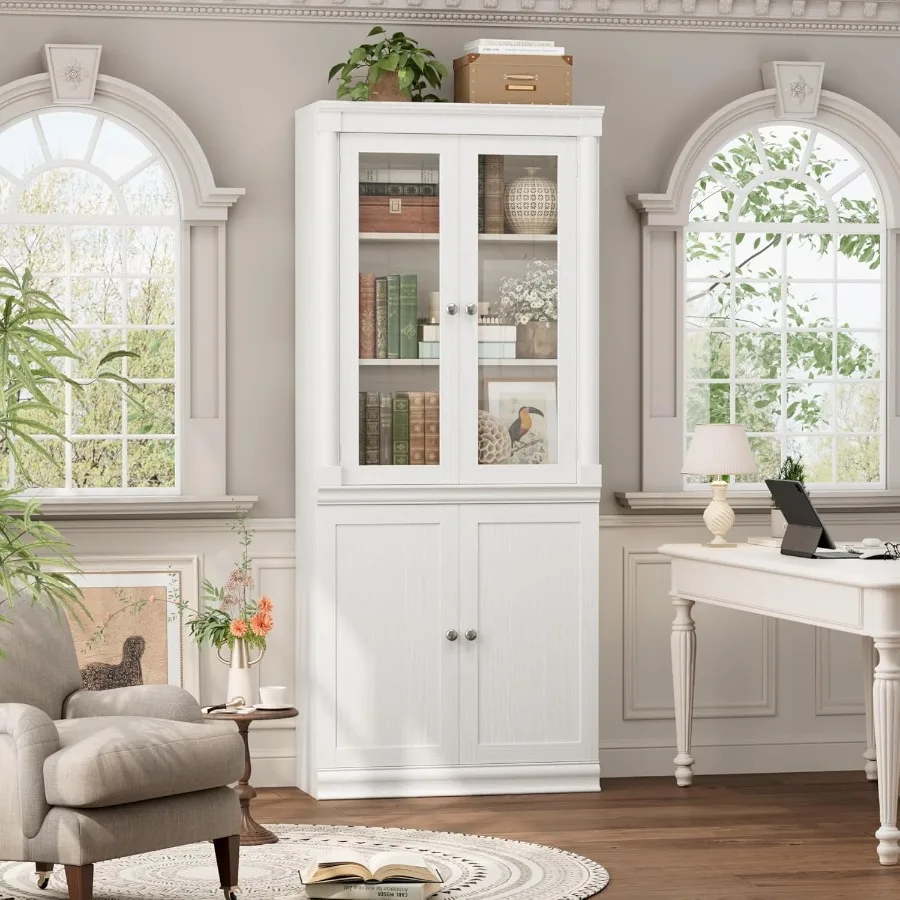 71.3'' Tall Bookcase Farmhouse Book Shelf with Adjustable Shelf Tall Bookshelf with Storage Bookshelves and Bookcases with 5 Ti