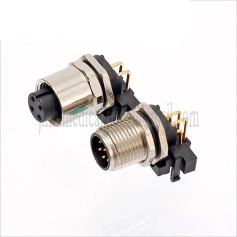 M12 2 3 4 5 6 8 12 17 A Type 4P D Type Pin Waterproof IP67 Aviation Male Female Socket Threaded Connector For PC Board Install