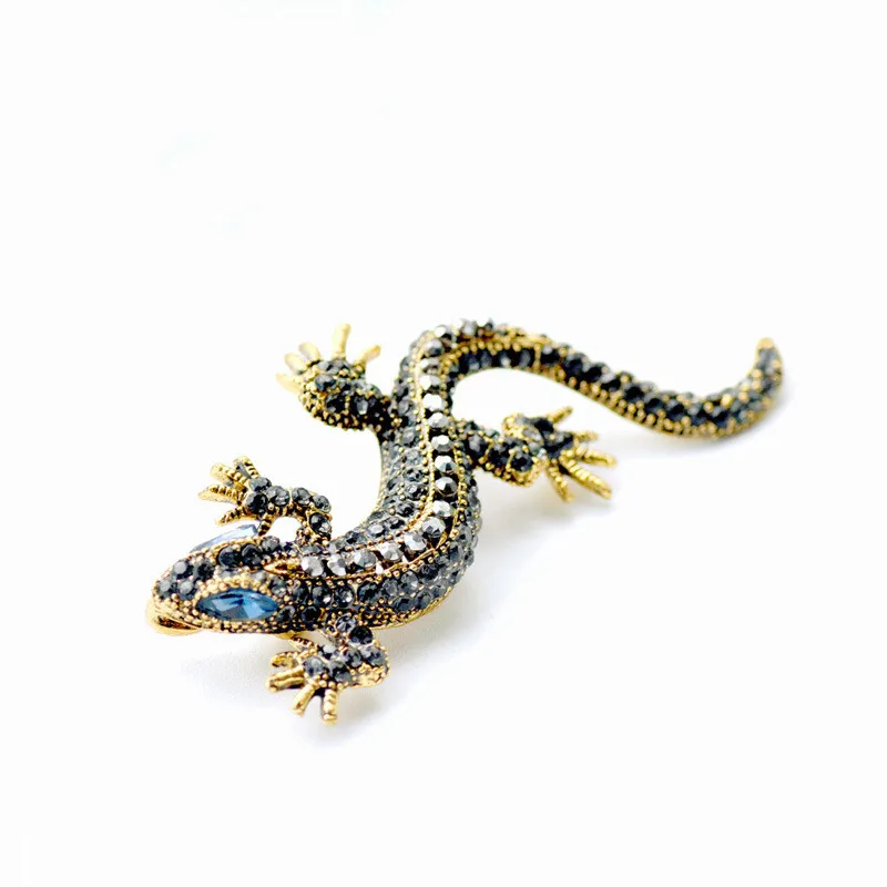 Colorful Full Rhinestone Geckos Brooches Vintage Shiny Animal Lizard Brooch Pin Inlay Suit  Accessories Clothes Metal Jewelry