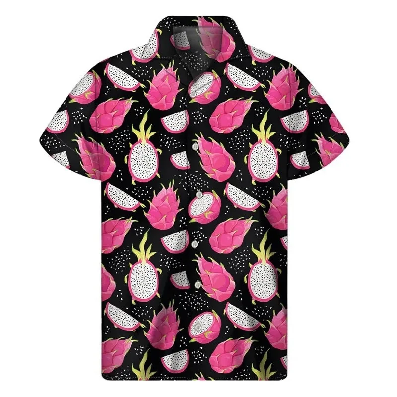 Men's Fire Dragon Fruit Pattern Shirt 3D Printed Fruit T-Shirt with Pattern - Loose-Fitting Short Sleeve for Women