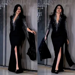 African Women Light Luxury Senior Sense Evening Dress Dubai Muslim High Quality Fashion Sequins Maxi Dresses Elegant Slim Abayas