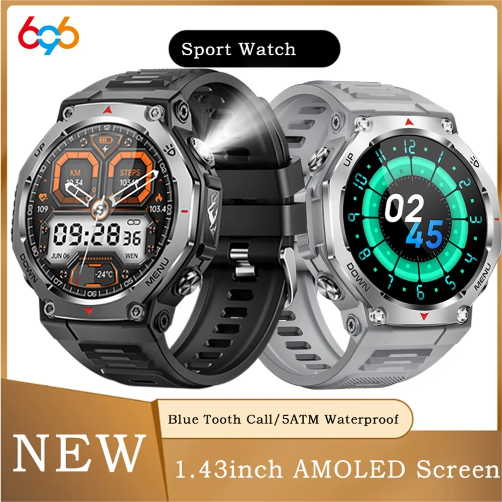 

Высокоуровневый УФ-свет, светодиодный фонарик, спорт на открытом воздухе, мужские и женские умные часы, AMOLED-экран, водонепроницаемые умные часы с синим зубом