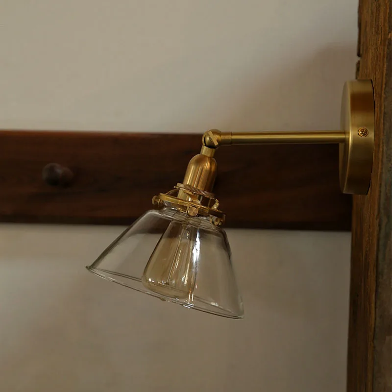 Retro Nordic Simple Bathroom Painting Glass Mirror Headlight Japanese Bed Yellow Bronze Wall Lamp