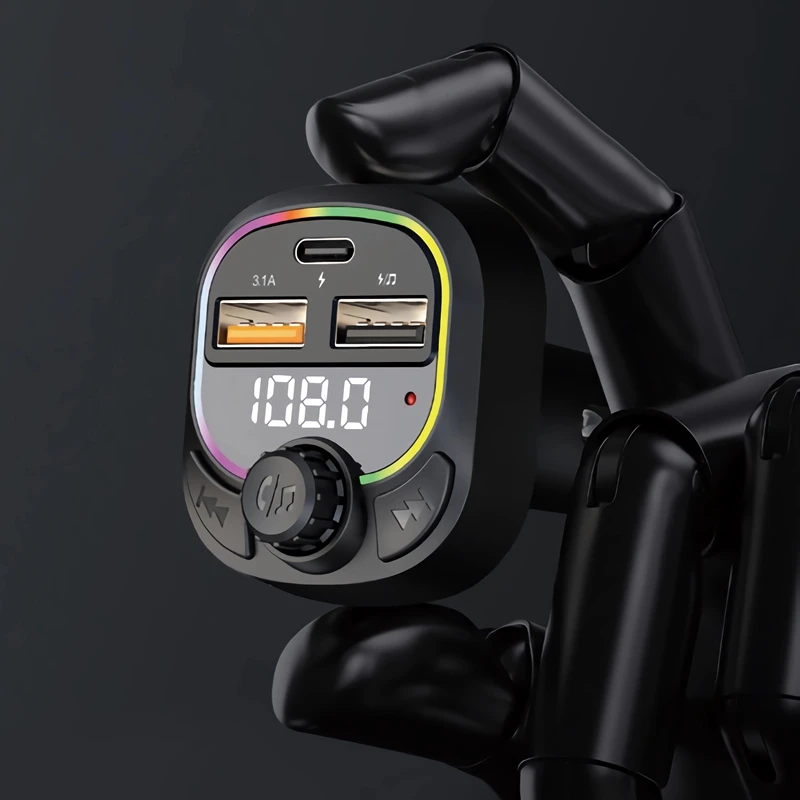 Car Charger Bluetooth 5.4 FM Transmitter PD Type-C Dual USB Ambient Player MP3 Charger Type-C Wireless Light Handsfree
