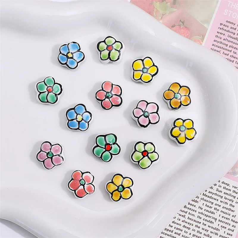 15mm Hand Drawn Colorful Ceramic Flowers Beads Loose Spacer Beads For Jewelry Making DIY Necklace Bracelet Accessories