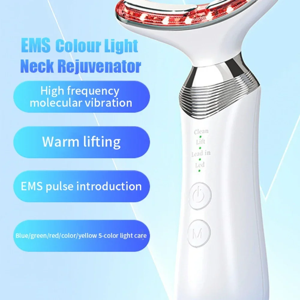 Neck Massager Facial Lift 4 Colors LED Red Blue Light Microcurrent Photon Therapy Skin Tightening Device LED Beauty Instrument