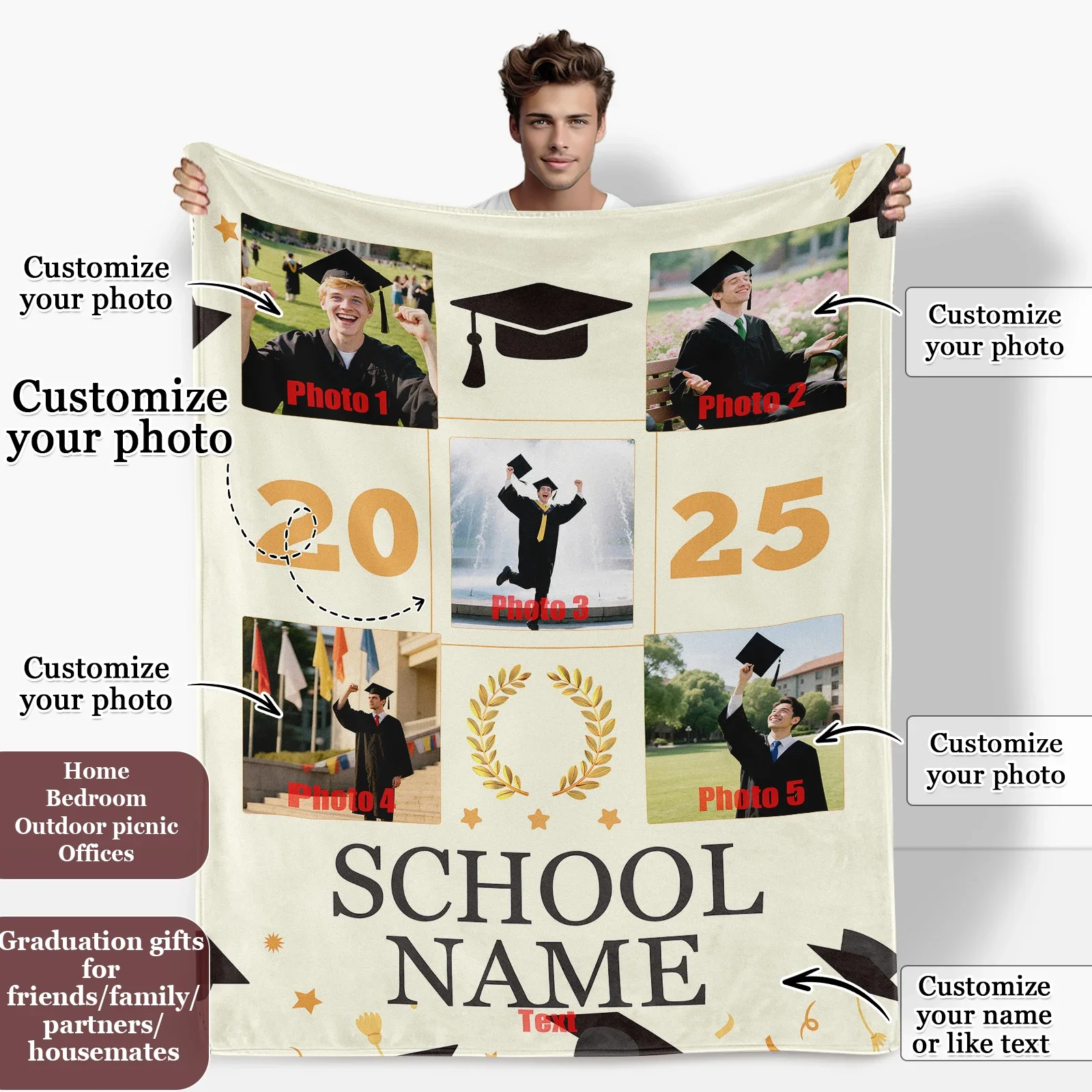 Youth Campus Memorial Customized Blanket Graduation Memorial Blanket Engraved Campus Memory Graduation Wish Ceremony for Friends