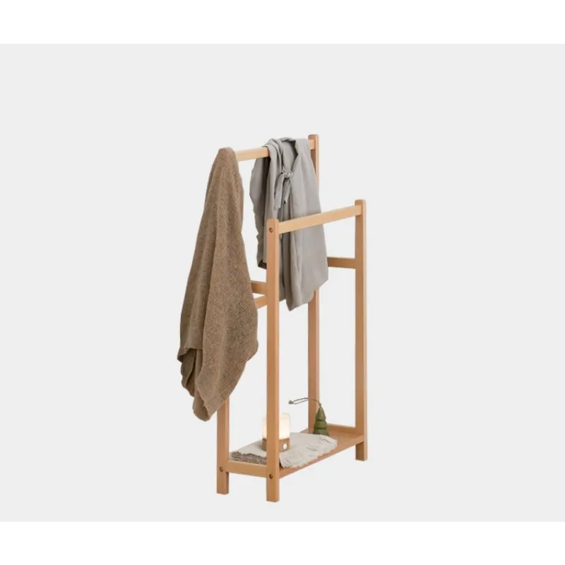 Simple solid wood floor-to-ceiling parallel bar hanger, bedroom bedside coat rack does not take up space, entrance storage hange