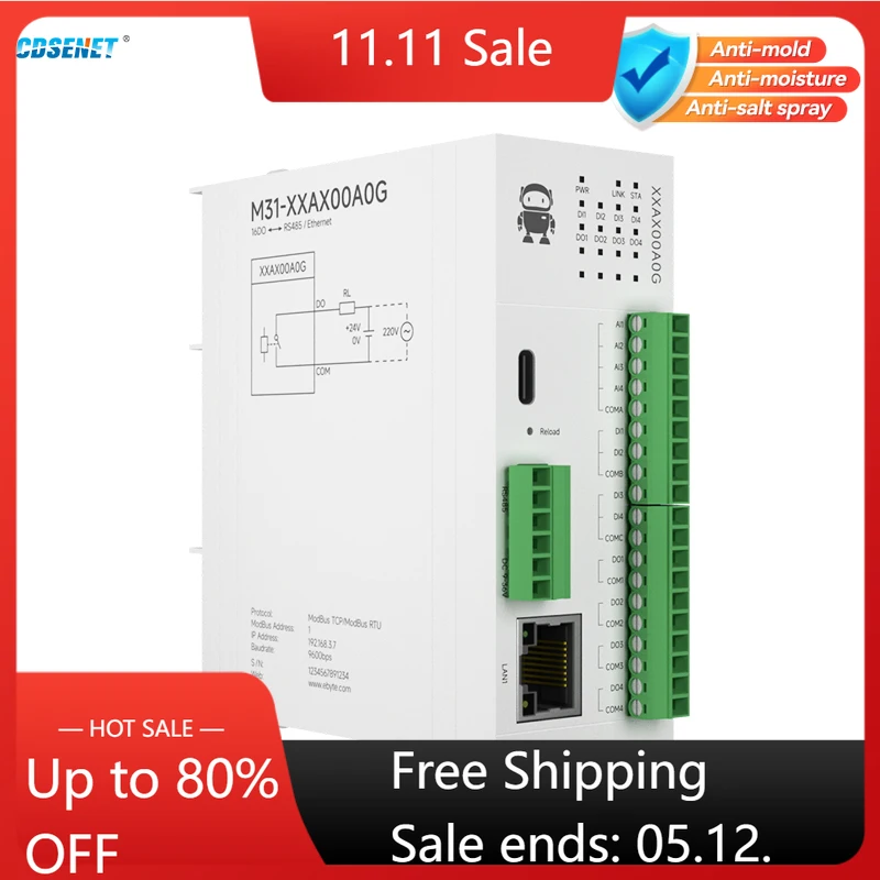 

Модуль дистанционного ввода-вывода 16DO, RS485 Ethernet RJ45 CDSENET M31-XXAX00A0G, аналоговый переключатель, улучшение прошивки Modbus TCP RTU