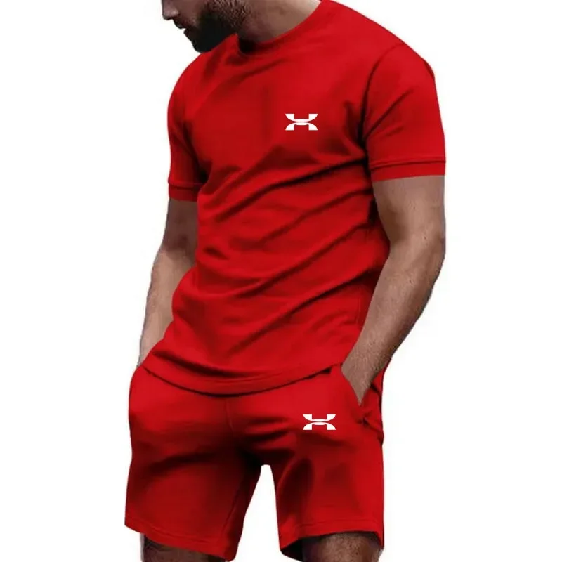 Traje deportivo para hombre, camiseta de manga corta y pantalones cortos deportivos de verano, conjunto de dos piezas, nuevo 2024