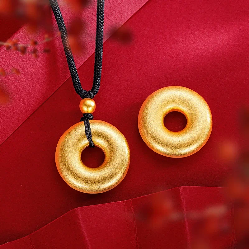 9999 Real Gold 24K Ethnic Style Ancient Law Inheritance Pendant Male and Female Vegetarian Circle Necklace Pendant Necklace