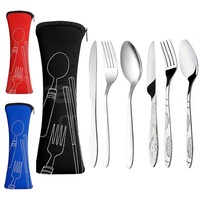 1/3pcs Picnic Set Tableware Washable With Zipper Travel Cutlery Kit  Portable Pouch For Dinner Household Tool Camping Spoon