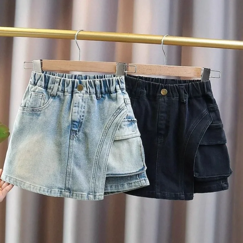 UNITIM Sommer-Jeansshorts für Kinder und Mädchen, Teenager-Mädchen, Röcke, Shorts, 3–14 Jahre, asymmetrische Shorts im Cowboy-Stil für Kinder und Mädchen – Detail 4