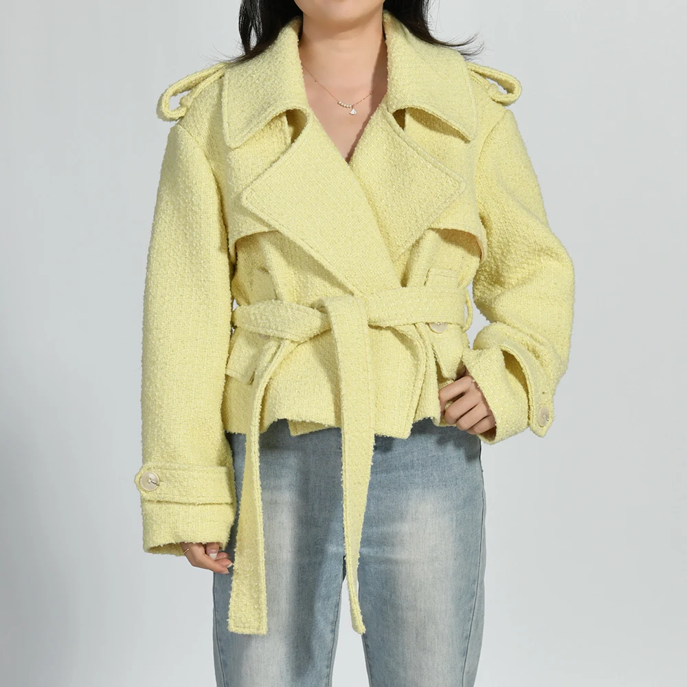 Jxwatcher Women's Woolen Coat 2025 Autumn New Arrival Tweed Jacket Office Lady Fashion Wool Blend Jackets Winter Coats with Belt