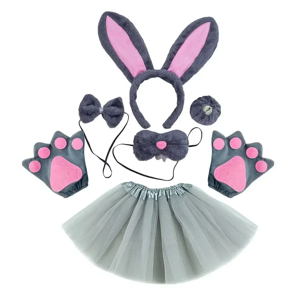 

Bunny Rabbit Costume Accessories Farm Animal Dress up Headband Skirt Tutu Tail White Grey Halloween Purim