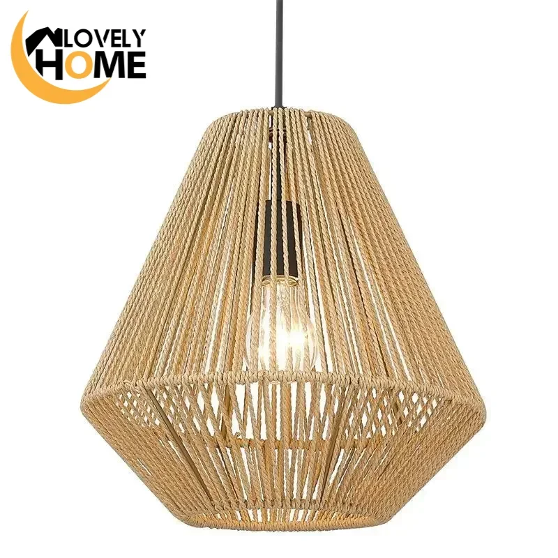 

Rustic Hand-Woven Rattan Pendant Lamps Vintage E27 Hanging Chandelier Lights for Indoor Home Decor Lighting Bedroom Living Room