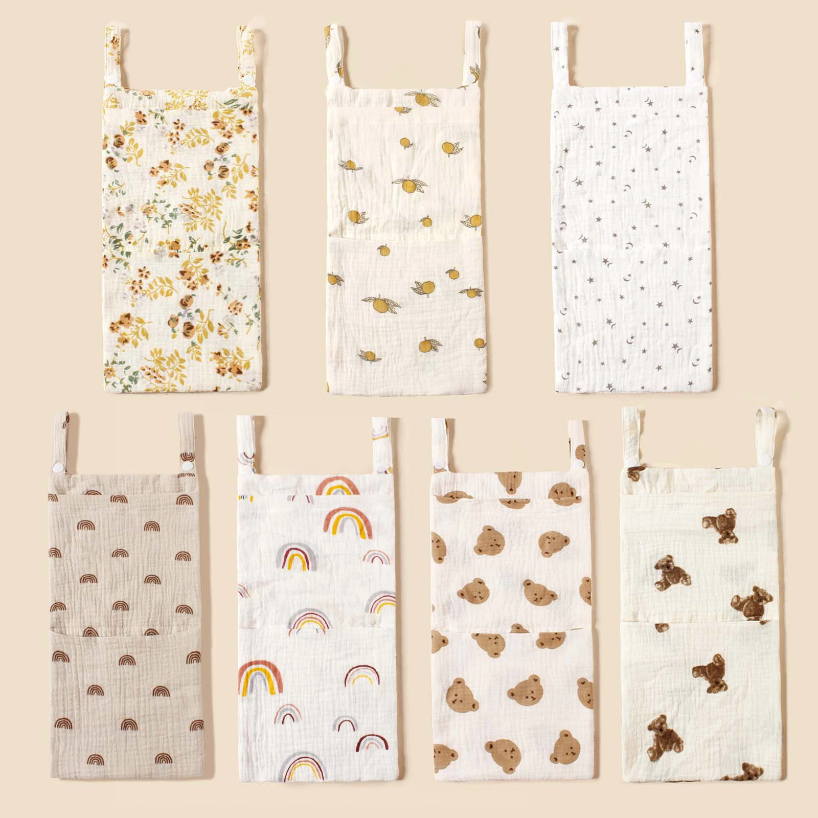 1pc Cotton Baby Diaper Bag Bedside Hanging Bag Dual-pocket Toys Storage Bag Portable Newborn Bedside Multi-functional Nappy Bag