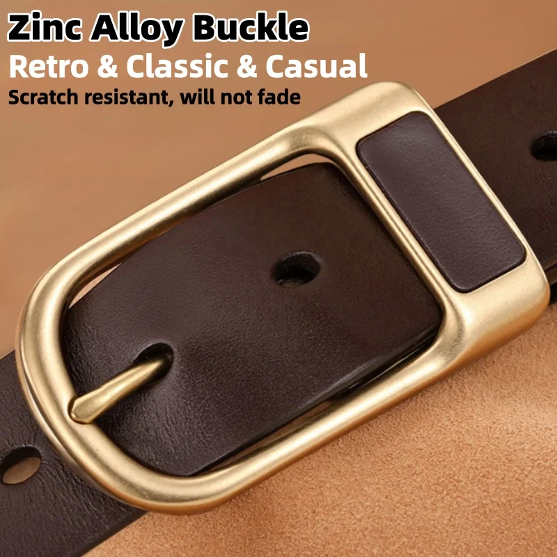 3.8cm Width Men Retro Genuine Leather Belts,Second Layer Cowhide PinHole Buckle Waistband+Punch Tool,Zinc Alloy Buckle,110-130cm
