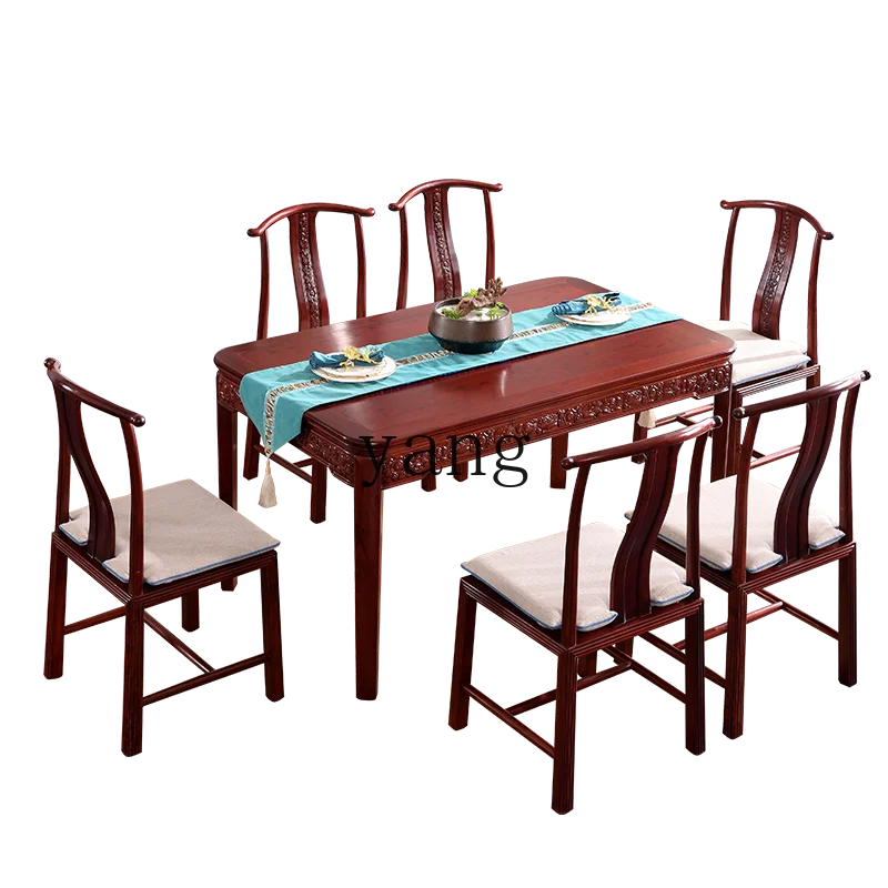 LH rosewood dining table and chair combination Chinese red sandalwood rectangular dining table