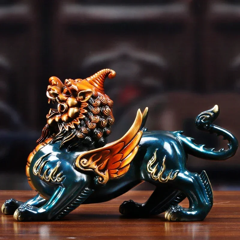 Feng Shui lucky Pixiu Copper Statues Sculptures Figurines Colored Bronze Ornaments Crafts Home Decor