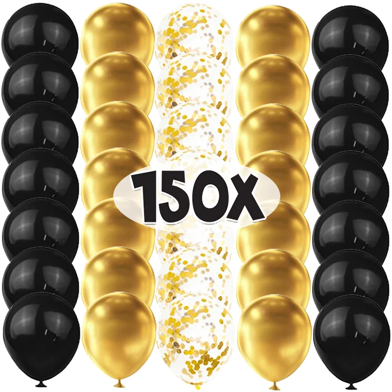 150/15x Gold Black Mixed Confetti Latex Balloons Boy Girl Birthday Globos Home Party Decorations Graduation New Year Accessories