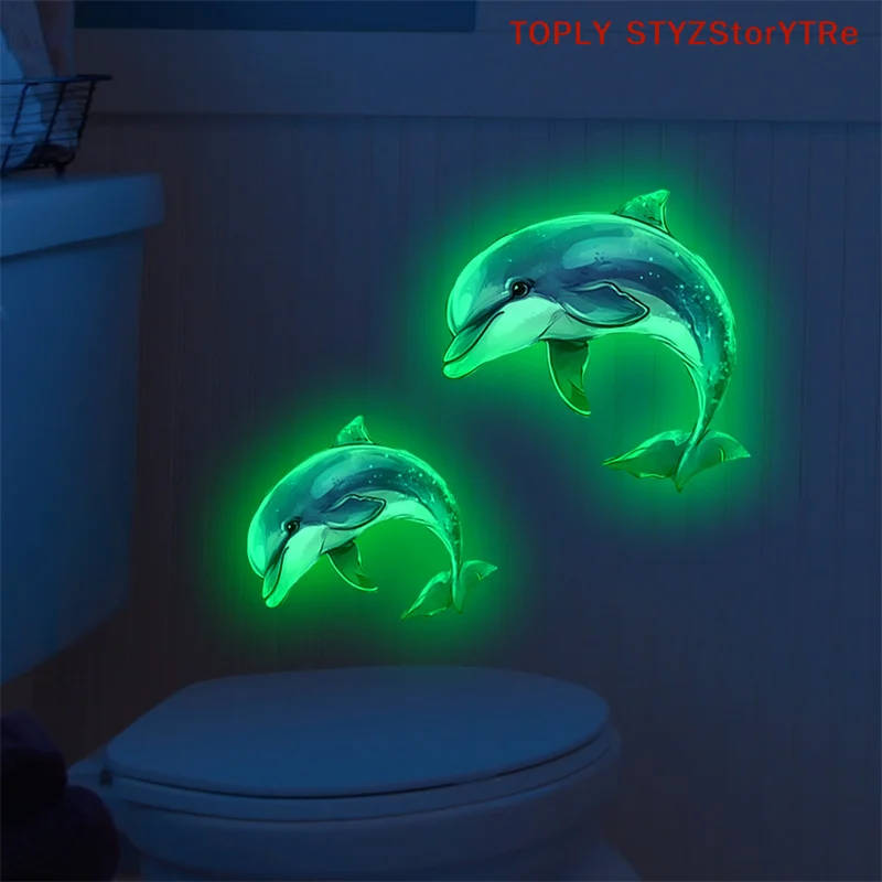 1PC Glow-in-the-dark Dolphin Toilet Sticker Self-adhesive Waterproof PVC Children Room Bedroom Bathroom Home Decoration Sticker
