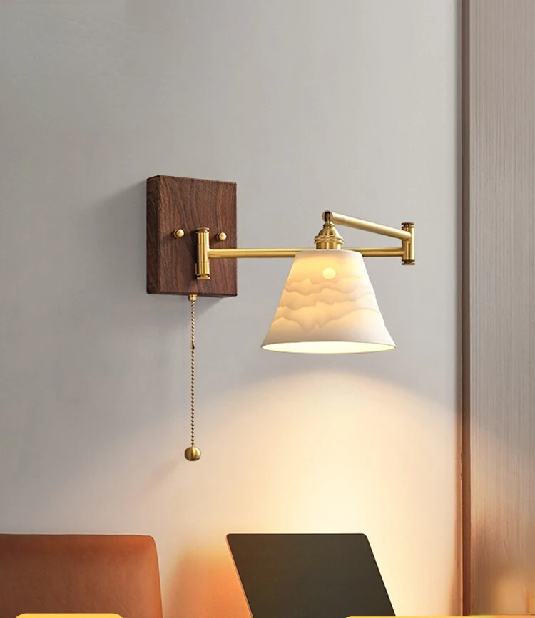 

Vintage folding walnut wall lamp Japanese study living room bedroom bedside tea room homestay wall lamp