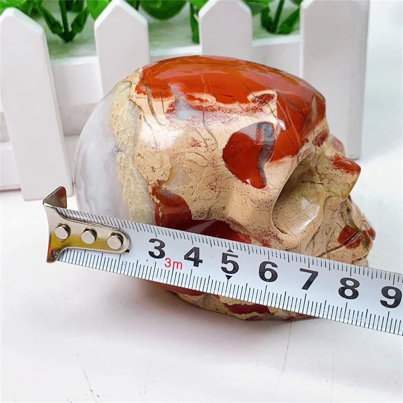 Natural Red Jasper Skull Carvings, Mini Statue Figurine, Crystal Stone, Decor, Halloween Decoration, Witchcraft Gift, 0.612kg