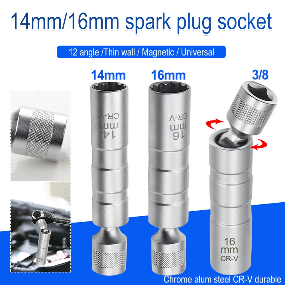 

Car Spark Plug Socket Universal Magnetic Spark Plug Wrench 14/16mm Install Replace Repair Kit Spark Plug Removal Car Repair Tool