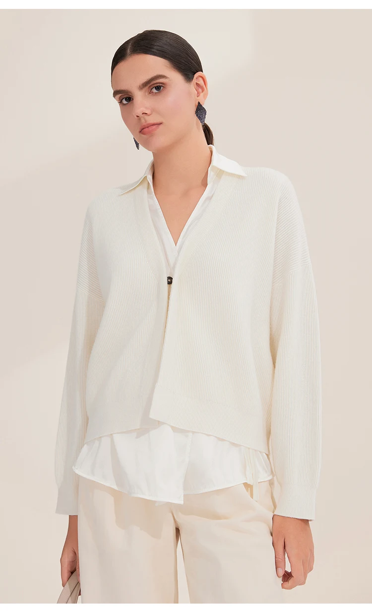 BD4521254 Damen Woll-Cardigan Pullover Seidenhemd Mehrlagig V-Ausschnitt Offen Vorne Langarm Strickoberteil Herbst Winter Alltag – Detail 8