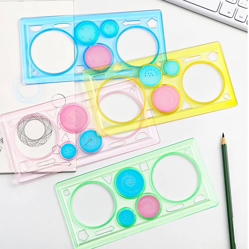 1PC Spirograph Ruler Graffiti Tool Creative Painting Template Blue Green Pink Yellow Available Reusable Craft Art Stationery ZYF
