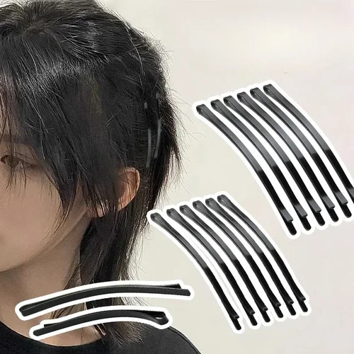 Imagen 1 del producto Coreano Simple negro 10 Uds Clip de pelo curvo horquilla alambre flequillo horquillas invisibles horquilla ancha pinzas para el cabello grandes 6,5/8,5 CM