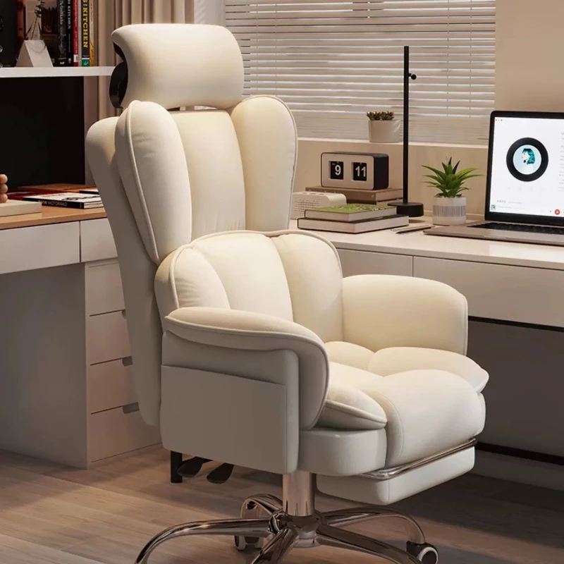 F*-Luxury Multi-position Recline Executive Office Chair, Solid Back Faux Leather Wheeled Rotatable Study*-