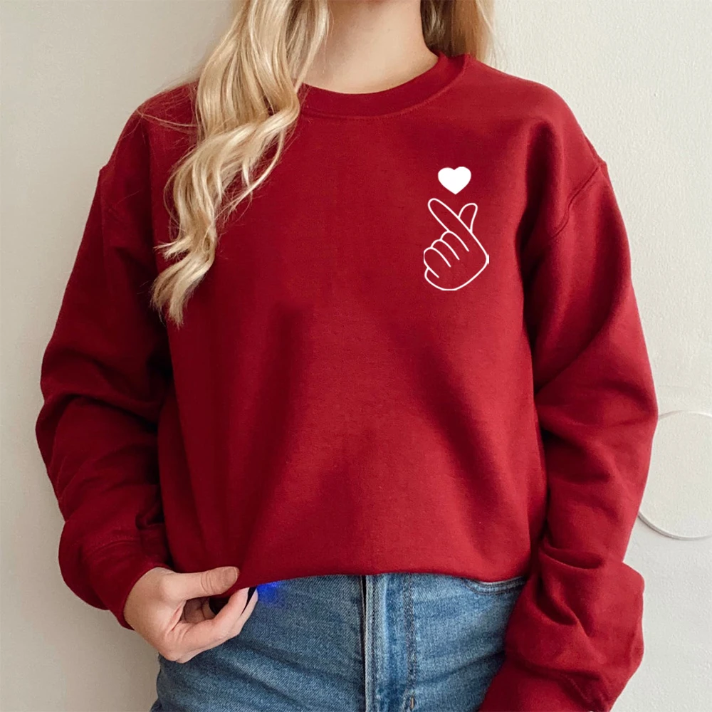 Korean Finger Heart Sweatshirt Korean Love Gift Cute Korean Heart Hoodie Women Long Sleeve Sweatshirts Kpop Pullovers Hoodies