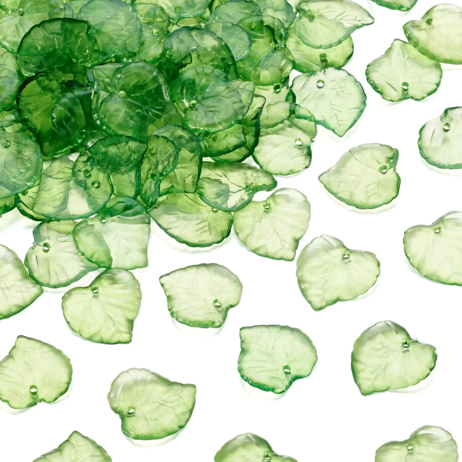 100Pcs Transparent Green Acrylic Flower Beads Leaf Pendants 15X15Mm for DIY Jewelry Making